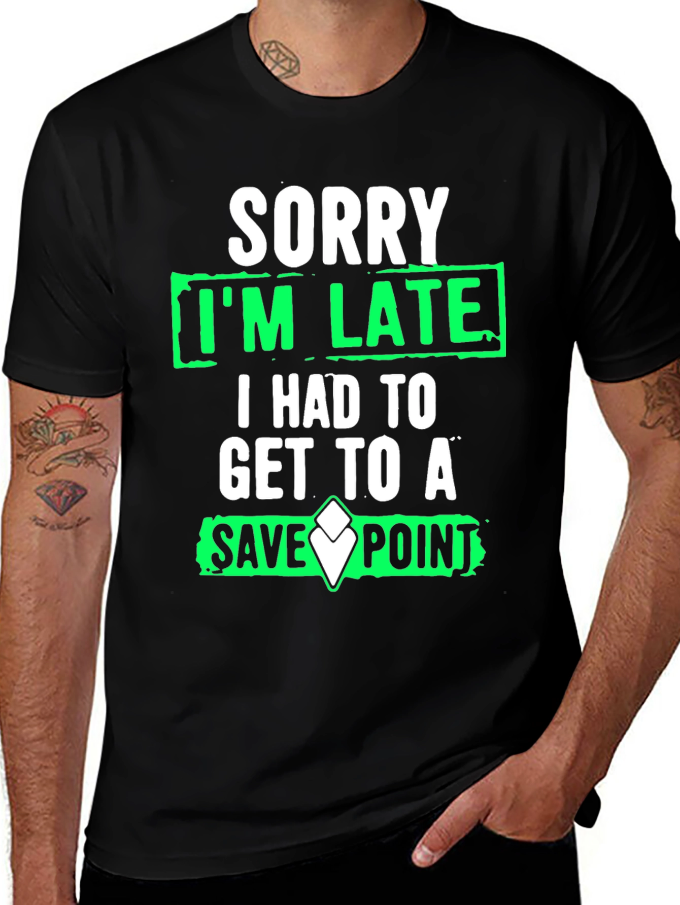 Gamer Humor T-Shirt - Sorry Im Late Save Point Tee