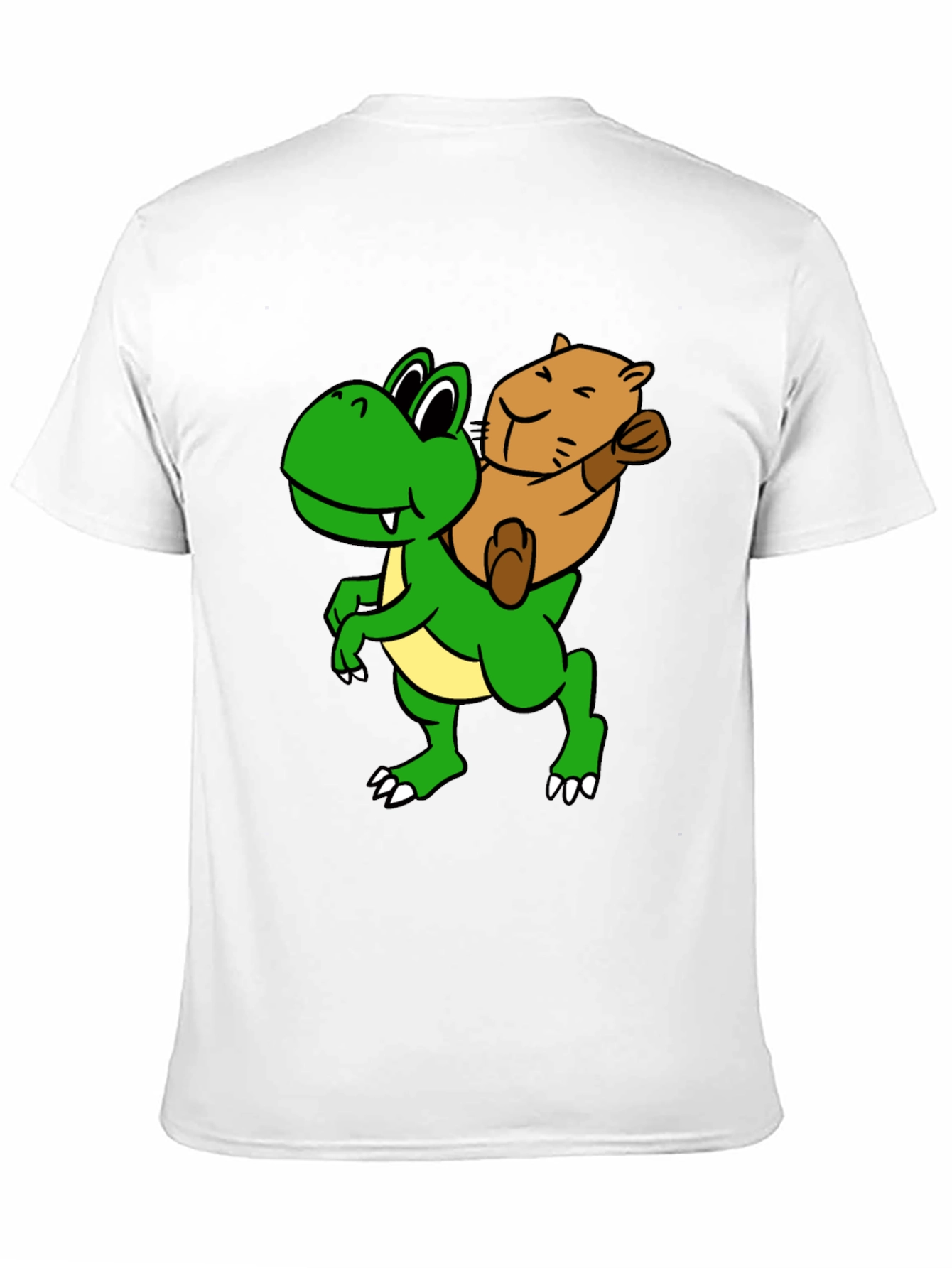 Cartoon Dinosaur & Otter Graphic T-Shirt - Fun Black Tee