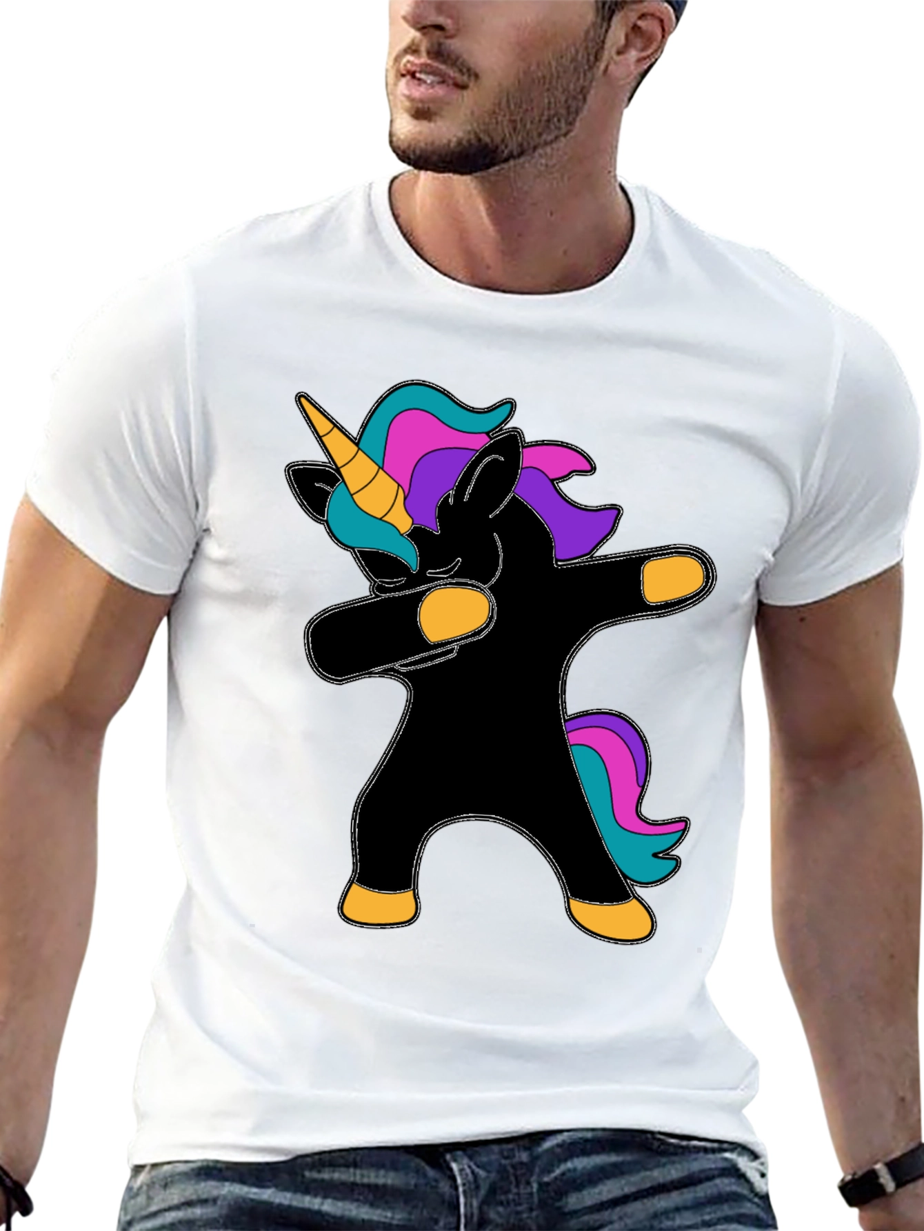 Dabbing Unicorn Graphic Tee - Black Cotton T-Shirt