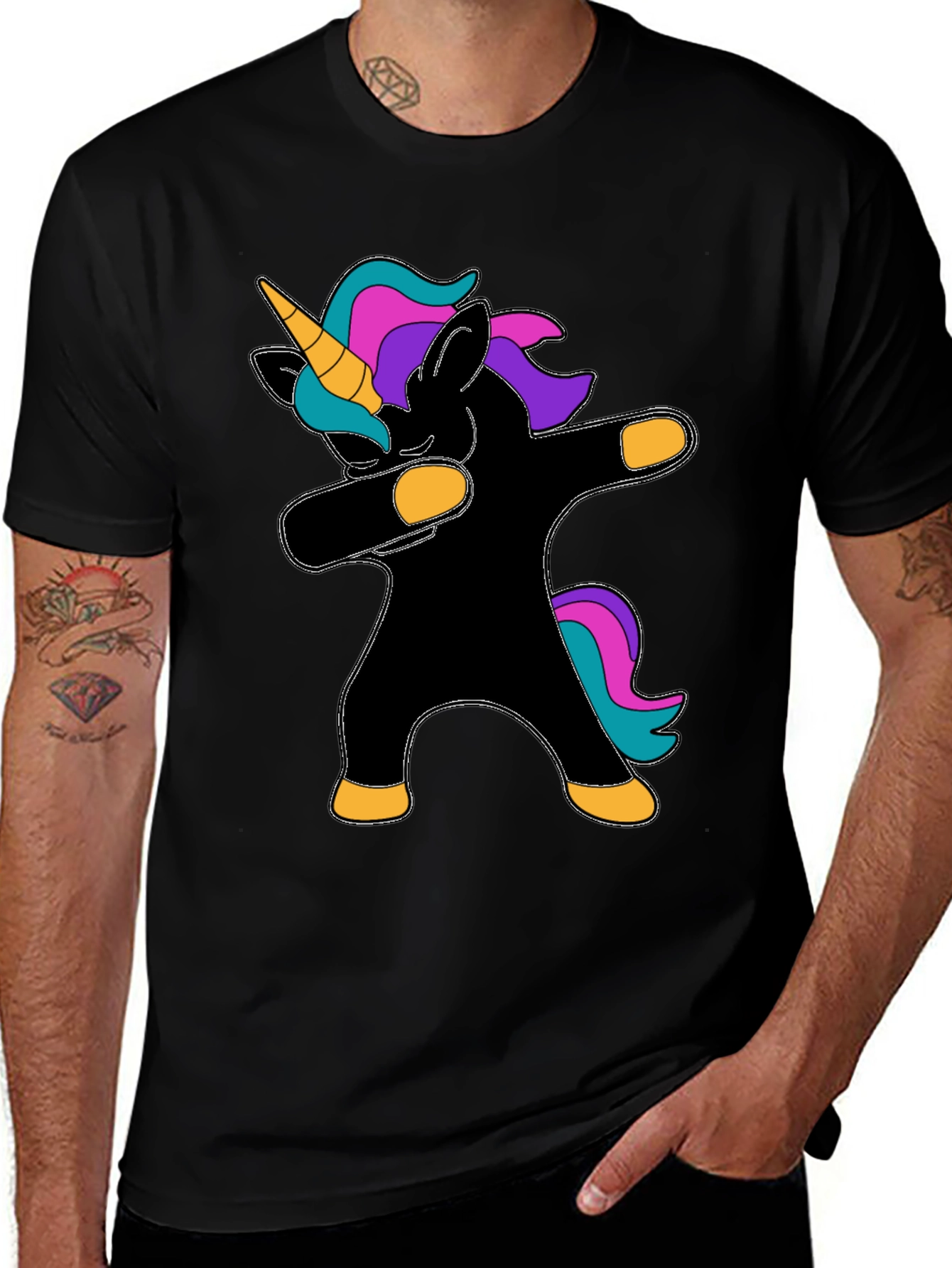Dabbing Unicorn Graphic Tee - Black Cotton T-Shirt