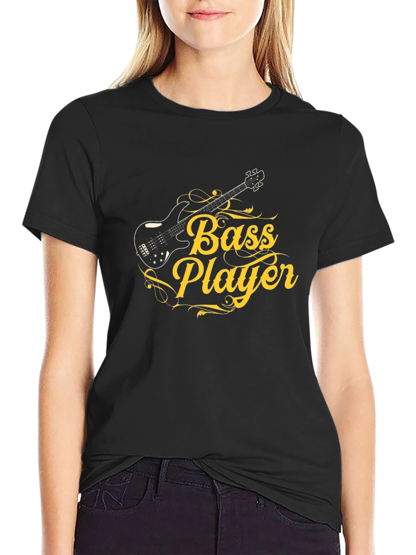 Bass Player Graphic Tee - Black Cotton T-Shirt