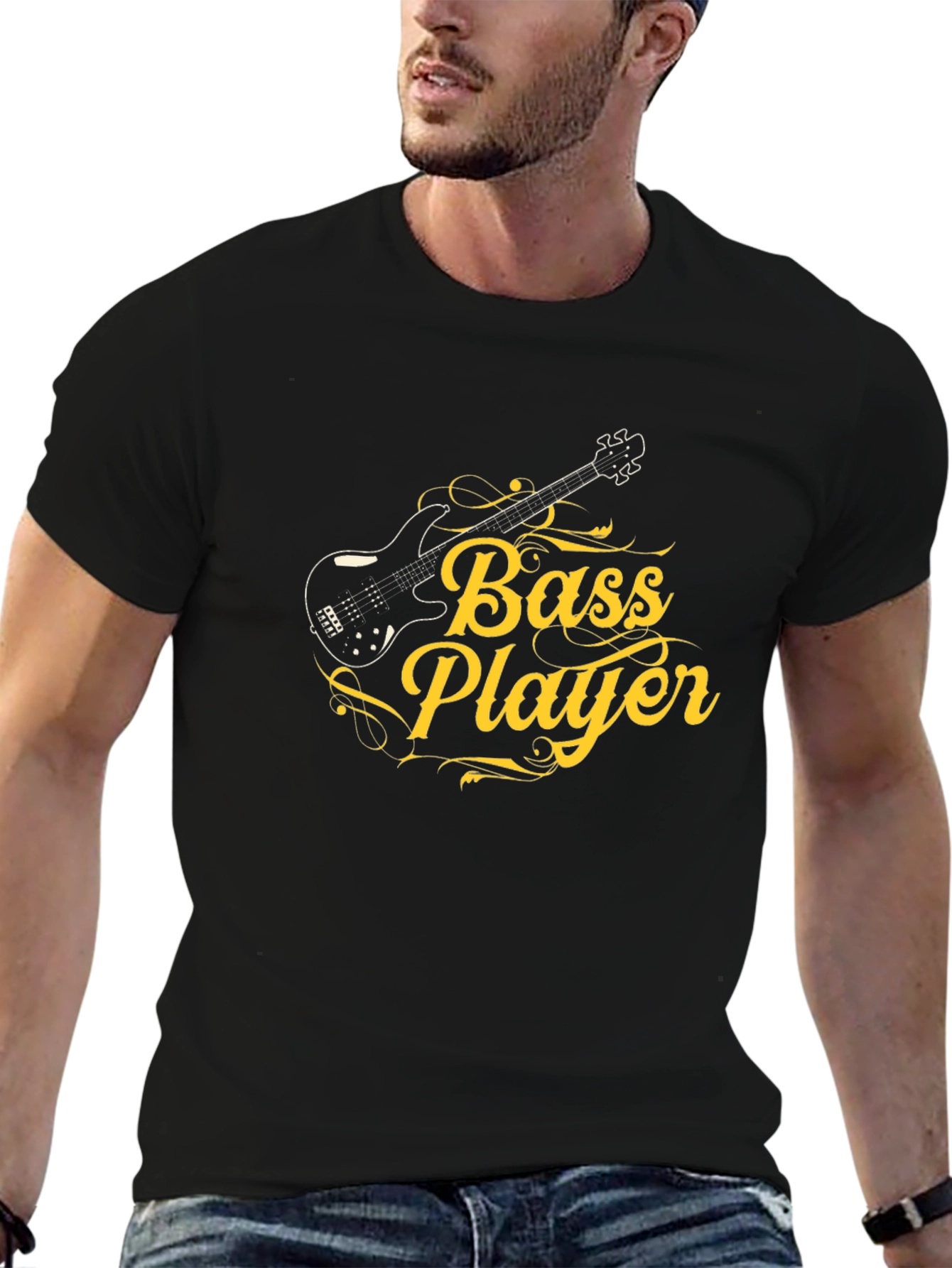Bass Player Graphic Tee - Black Cotton T-Shirt