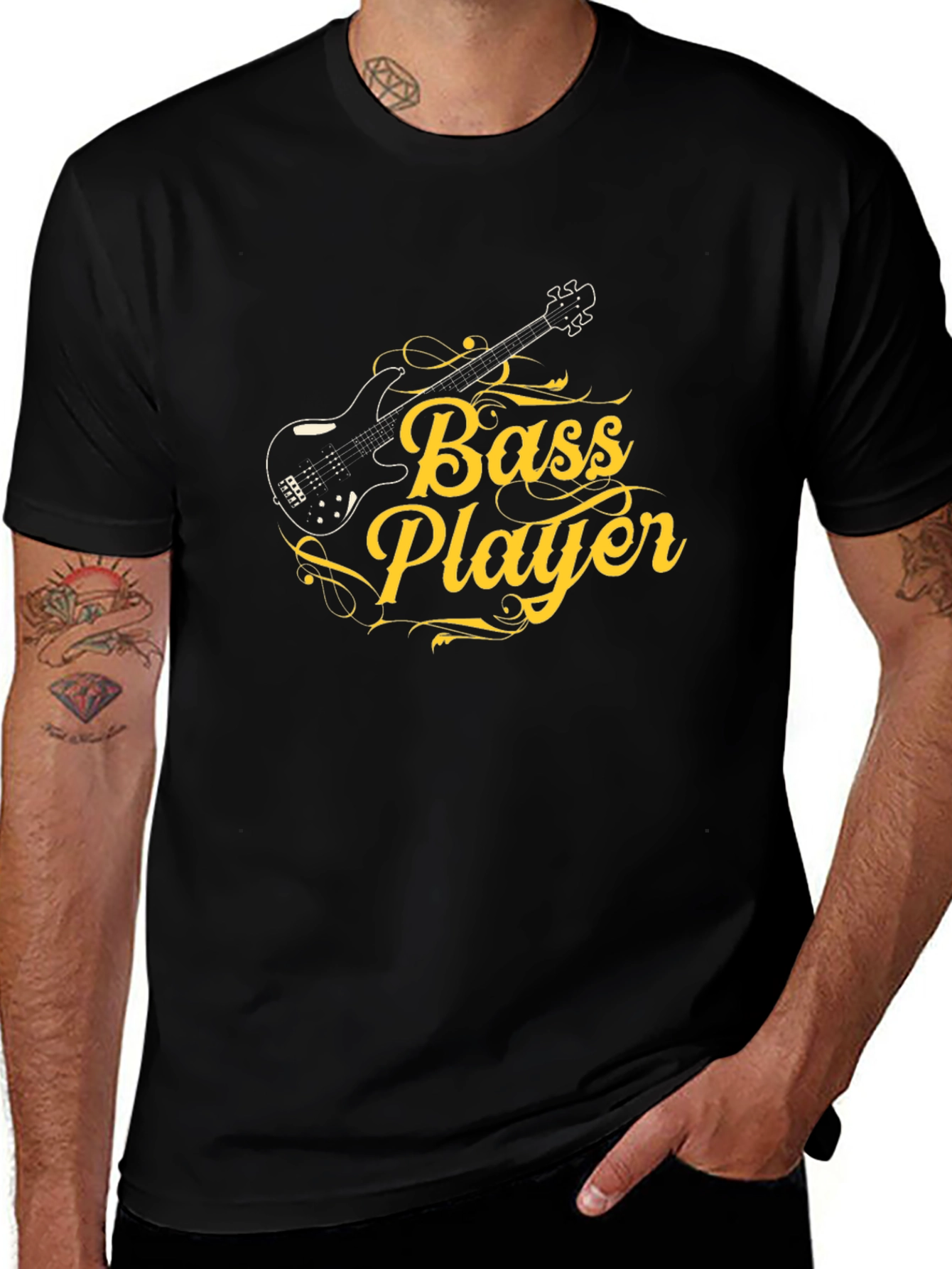 Bass Player Graphic Tee - Black Cotton T-Shirt