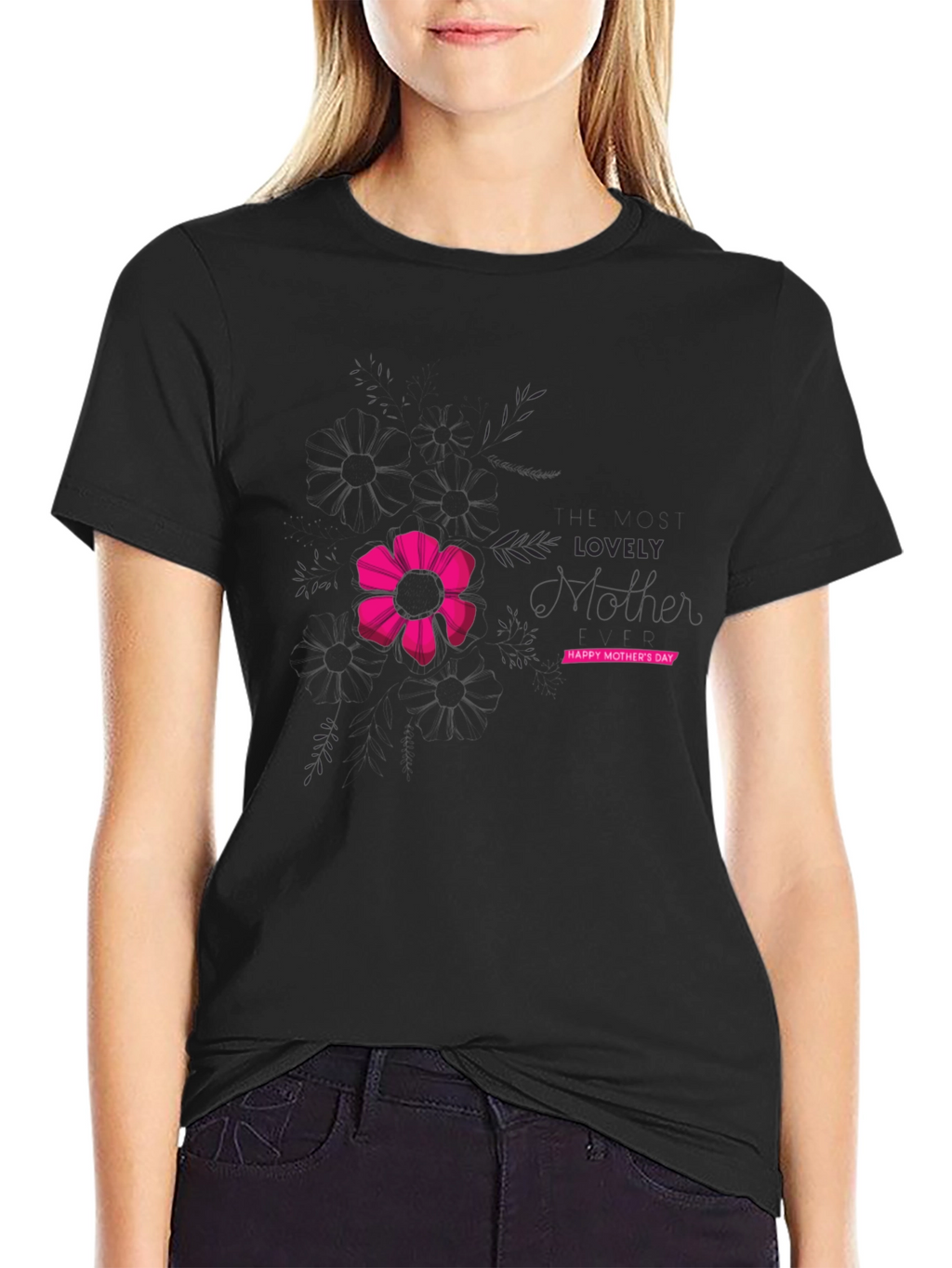 Lovely Mothers Day Black Graphic T-Shirt