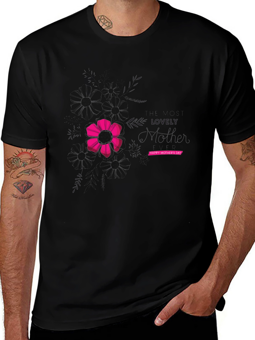 Lovely Mothers Day Black Graphic T-Shirt