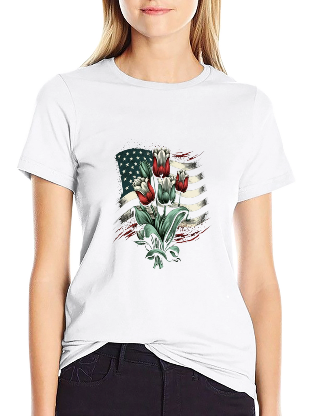 American Flag Tulips Graphic T-Shirt