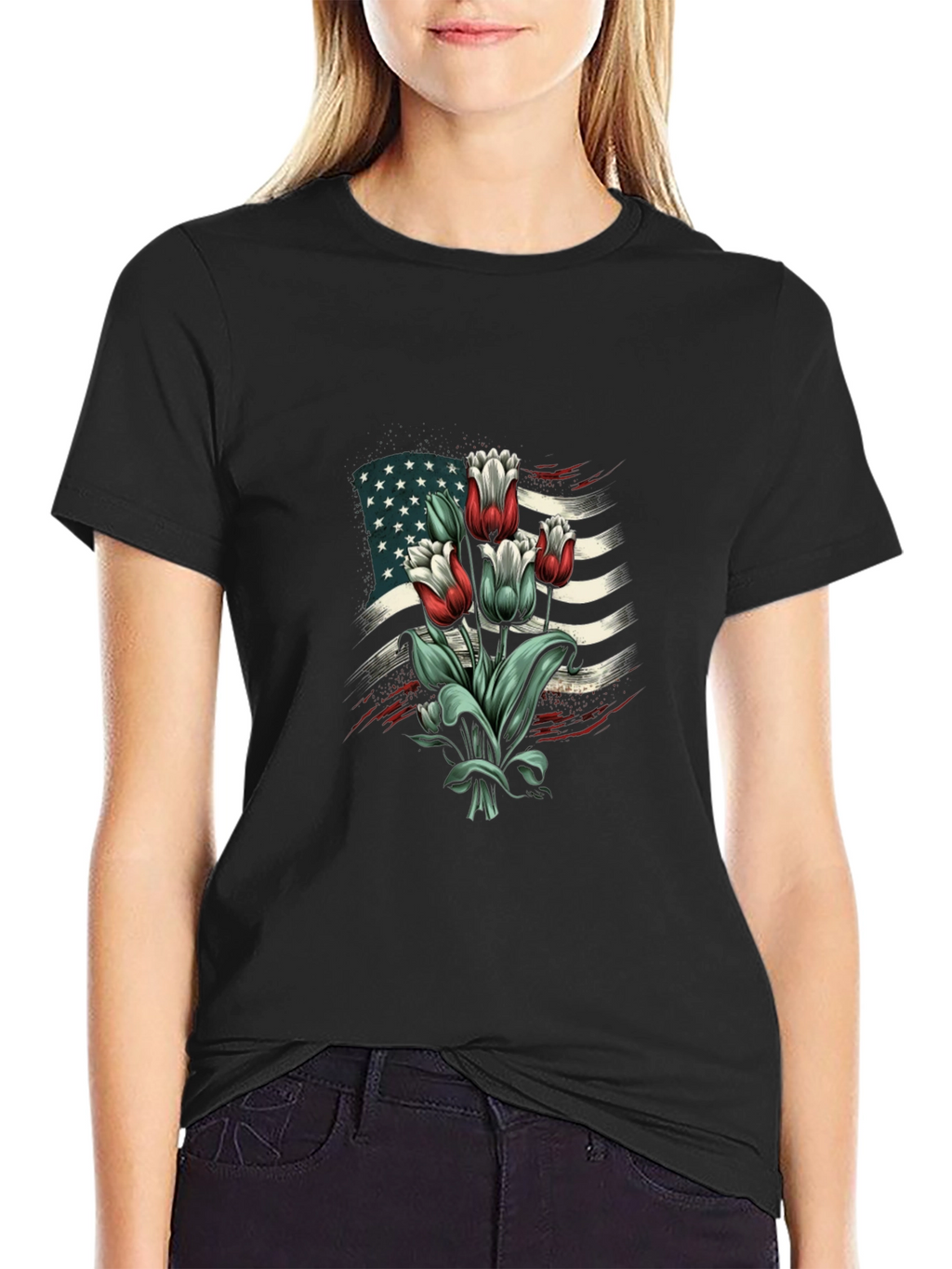 American Flag Tulips Graphic T-Shirt