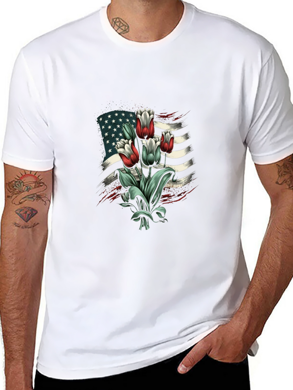 American Flag Tulips Graphic T-Shirt