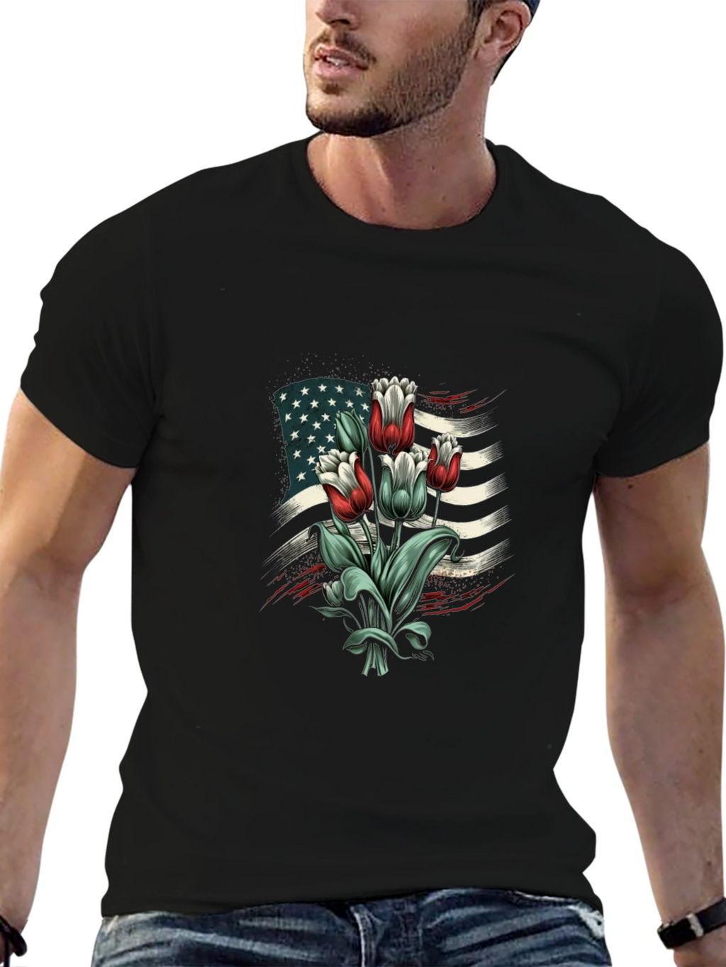 American Flag Tulips Graphic T-Shirt