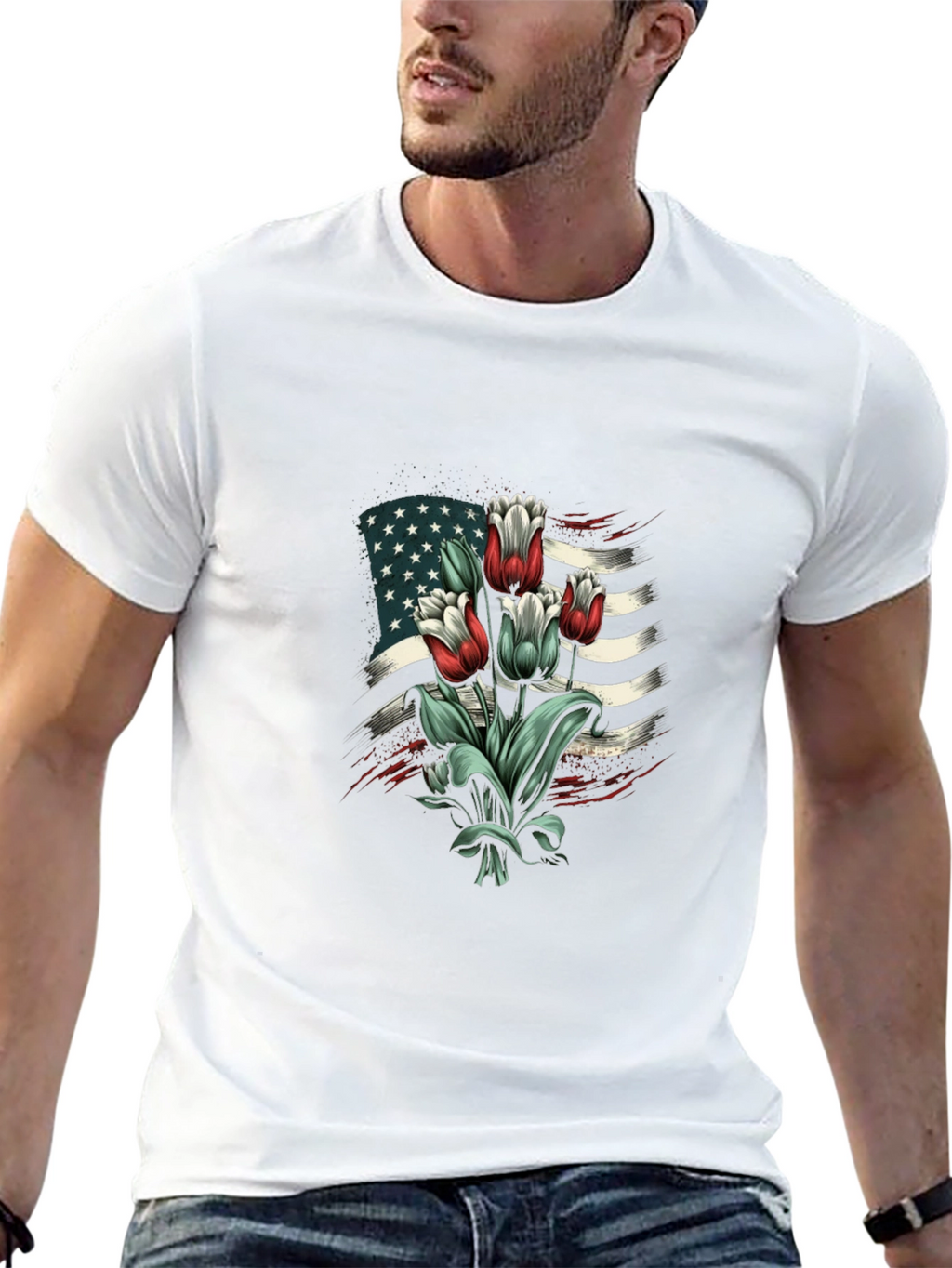 American Flag Tulips Graphic T-Shirt