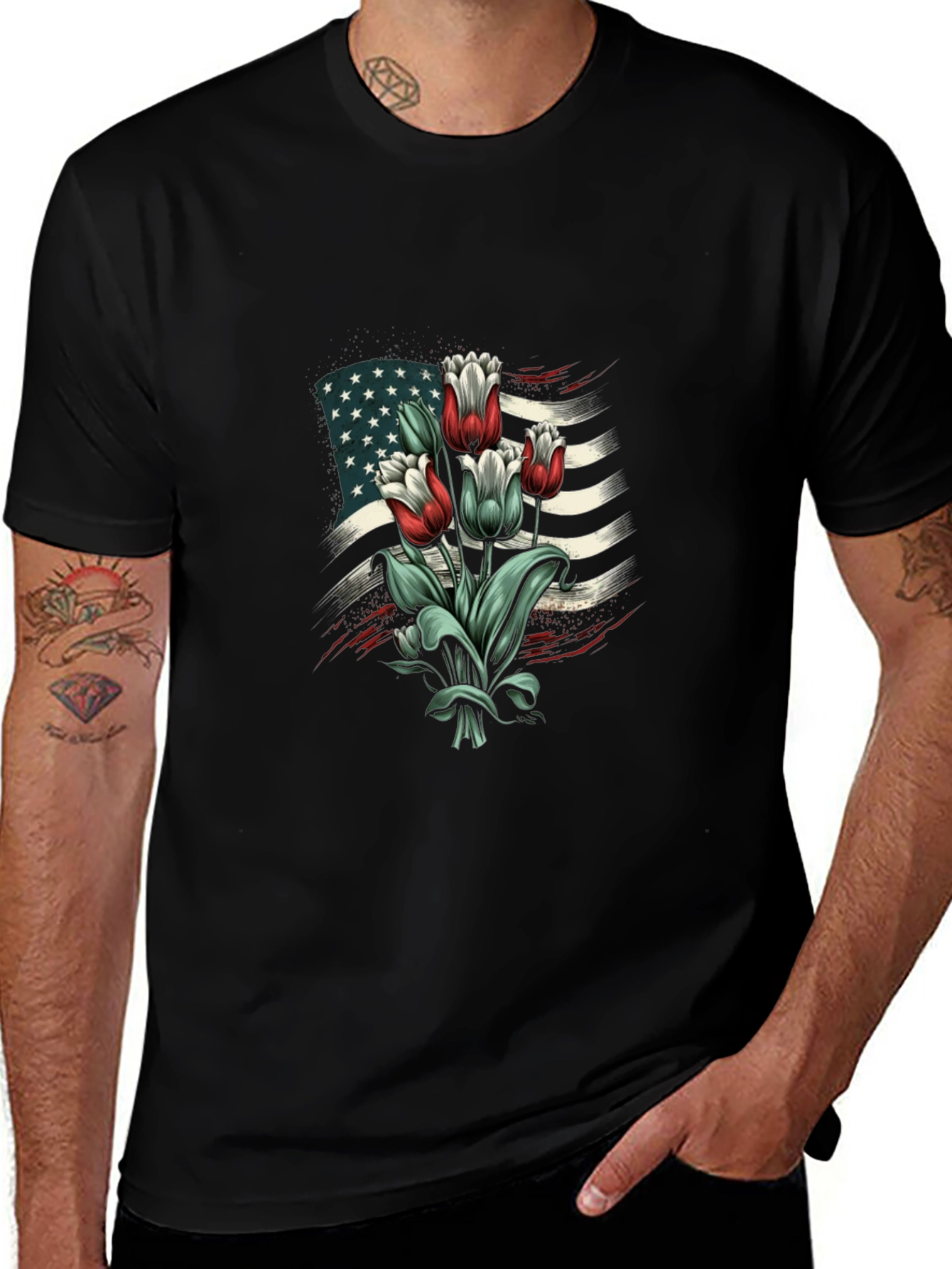 American Flag Tulips Graphic T-Shirt