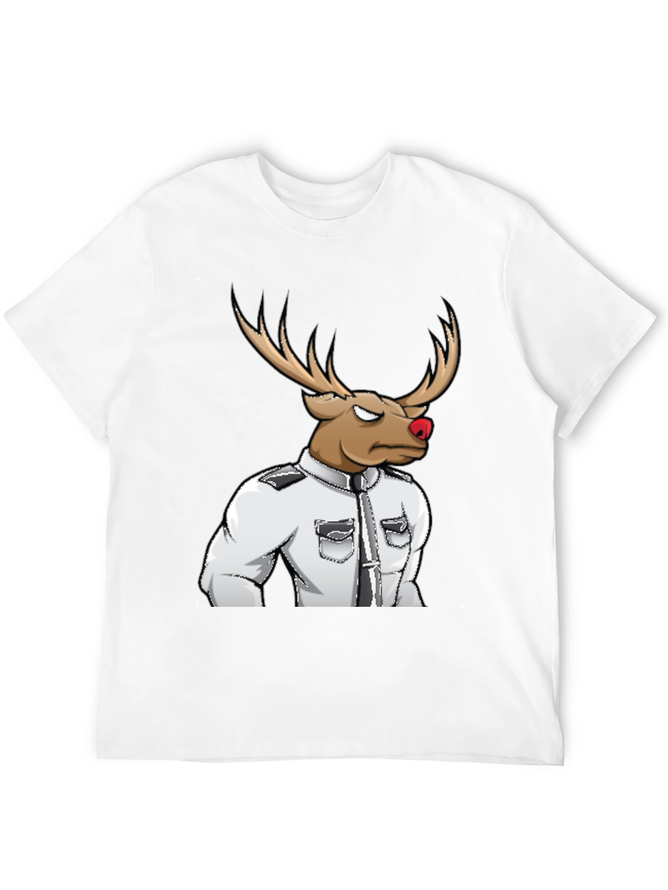 Rudolph Reindeer Officer Graphic Tee - Black Cotton Blend