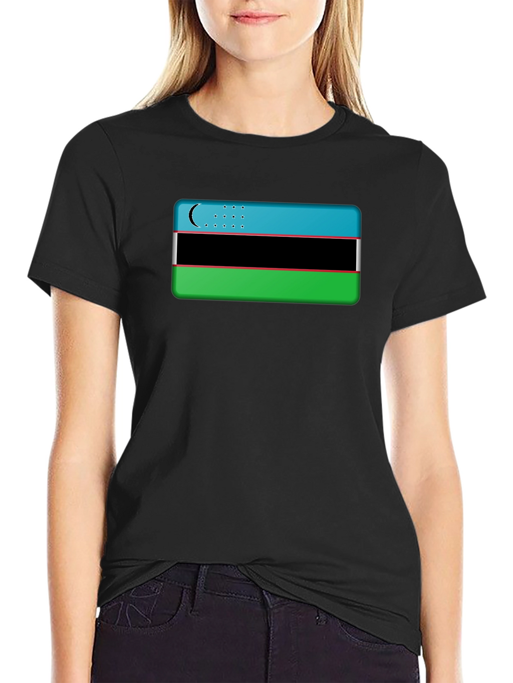 Uzbekistan Flag Graphic Tee - Black
