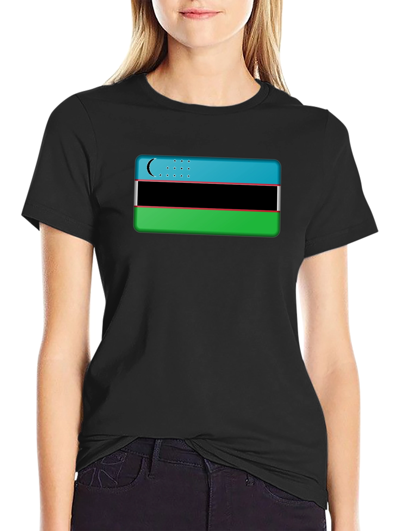 Uzbekistan Flag Graphic Tee - Black