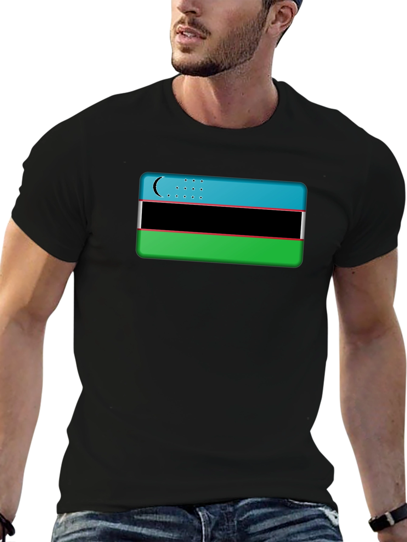 Uzbekistan Flag Graphic Tee - Black