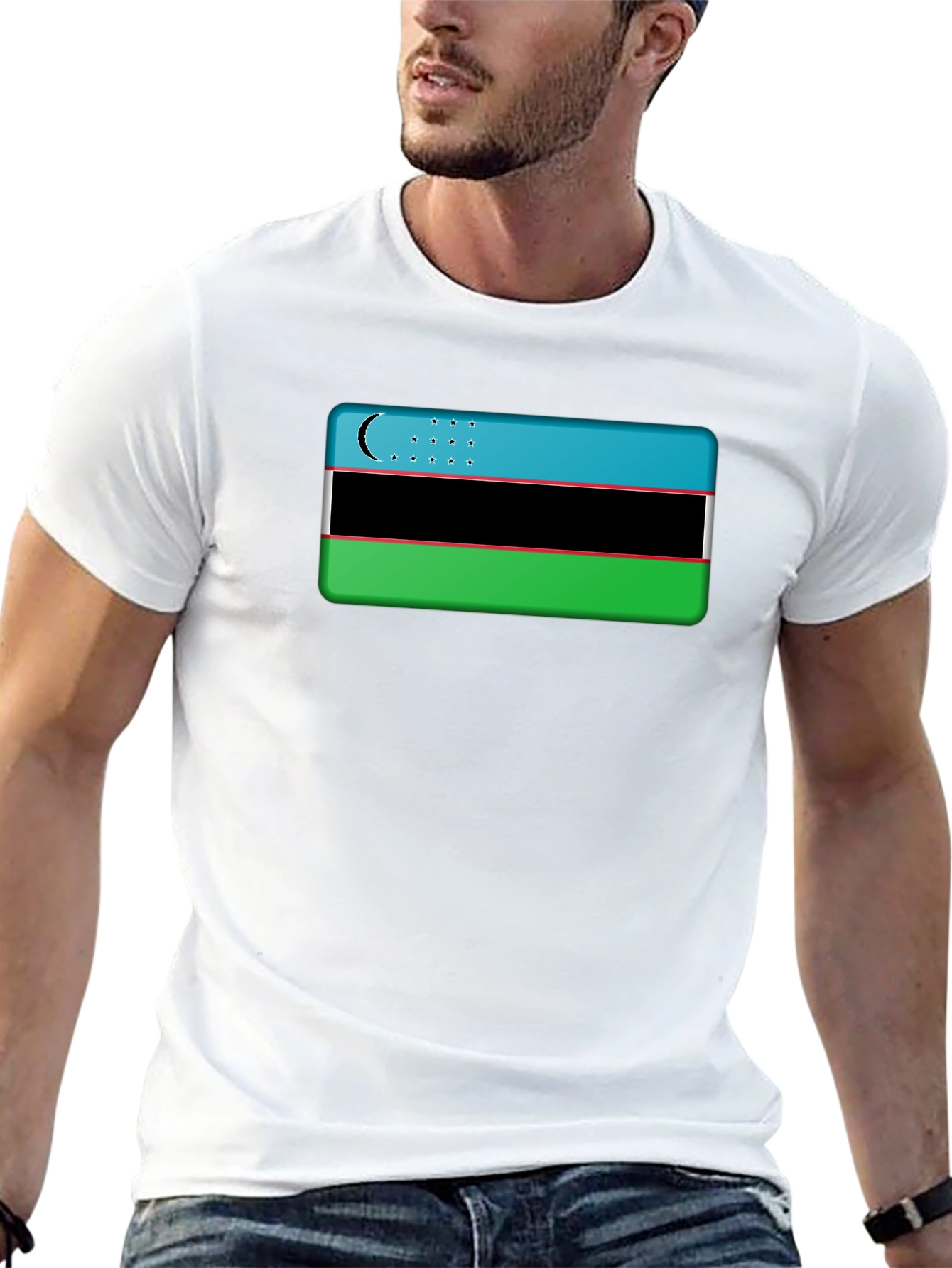 Uzbekistan Flag Graphic Tee - Black