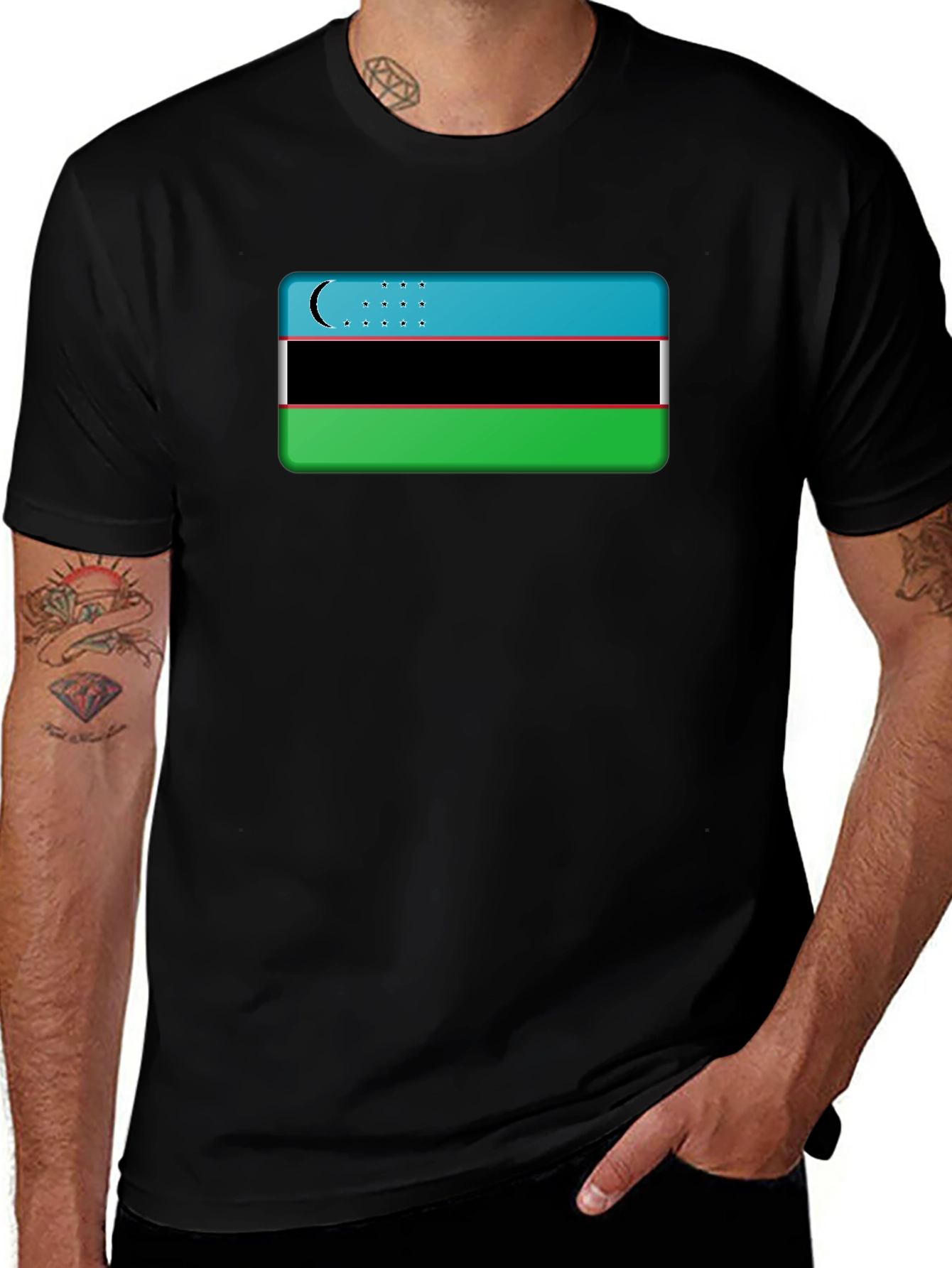 Uzbekistan Flag Graphic Tee - Black
