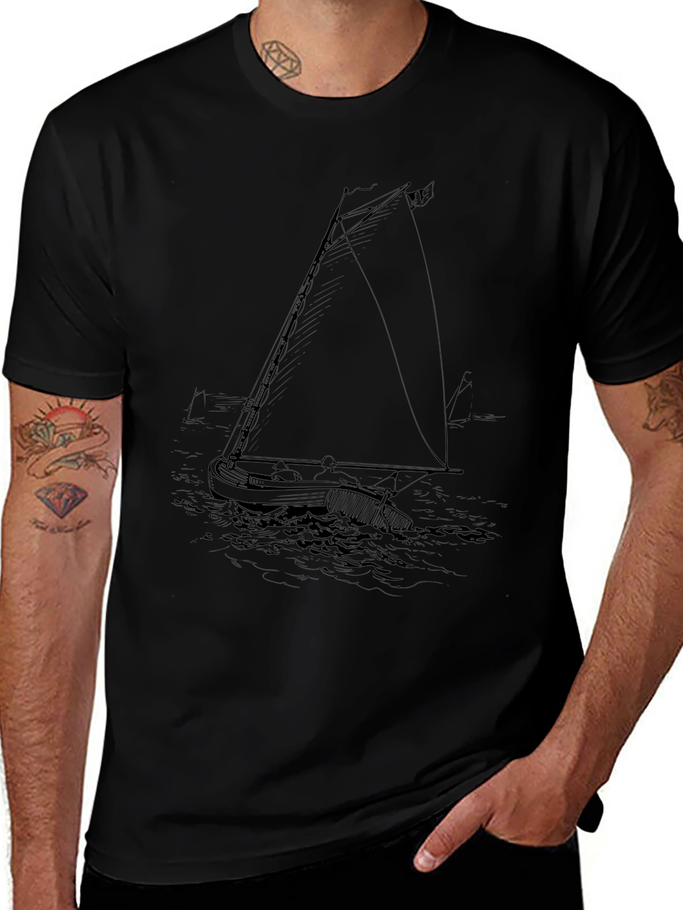 Nautical Sailboat Graphic Tee - Black