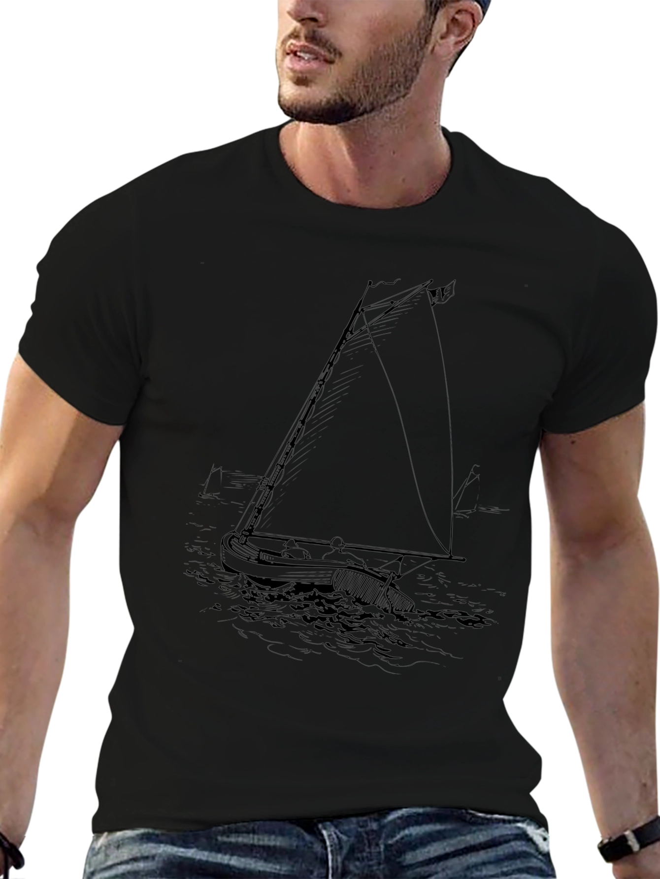 Nautical Sailboat Graphic Tee - Black
