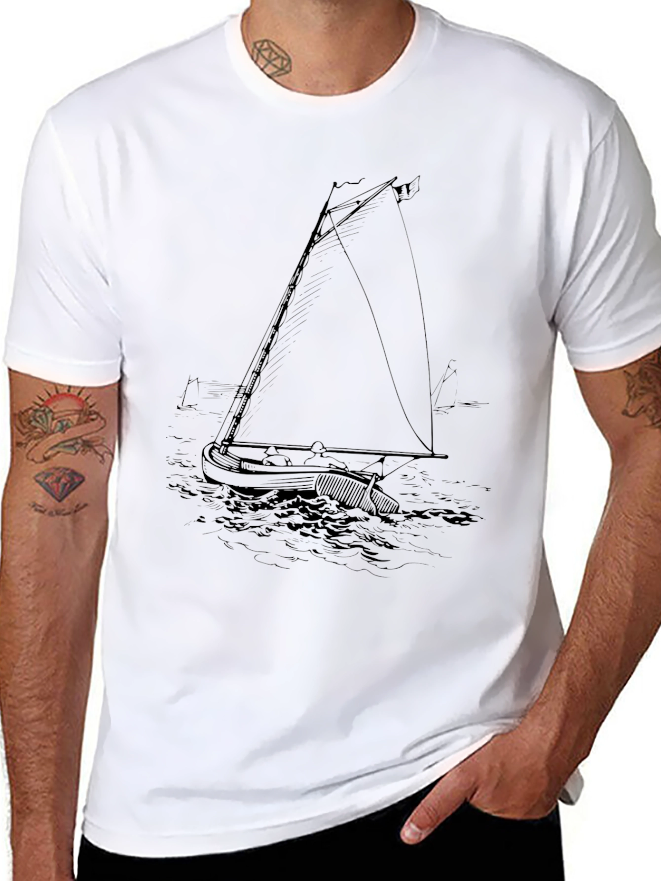 Nautical Sailboat Graphic Tee - Black