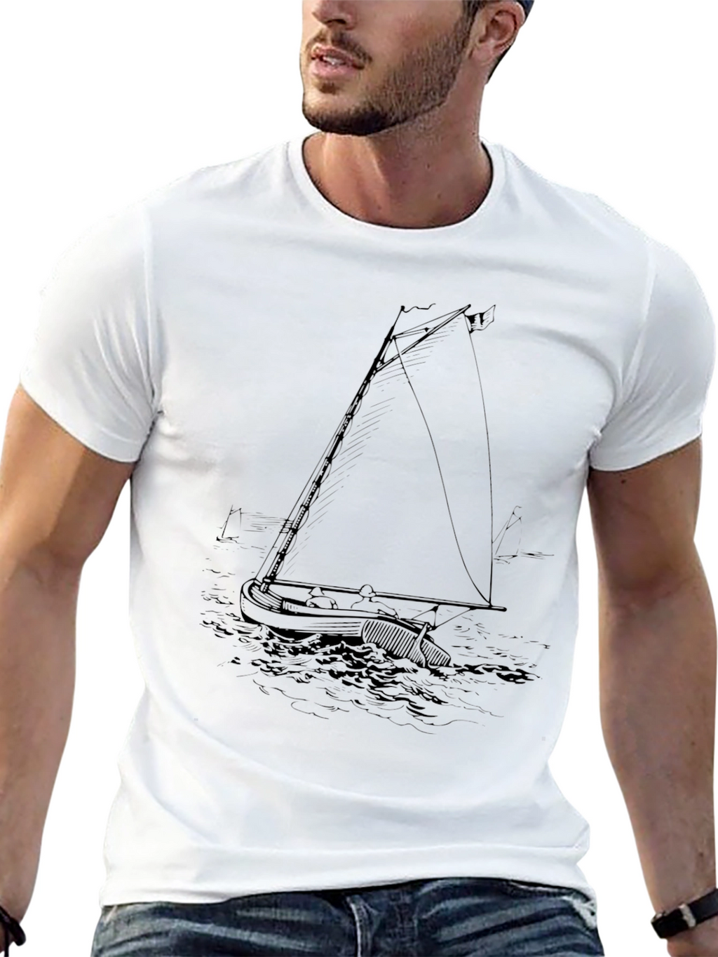 Nautical Sailboat Graphic Tee - Black