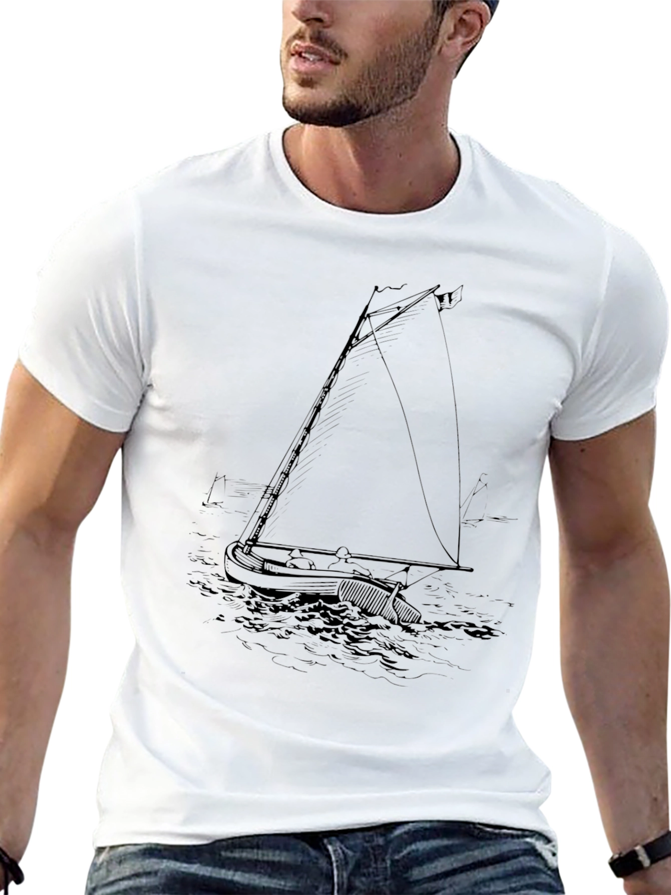 Nautical Sailboat Graphic Tee - Black