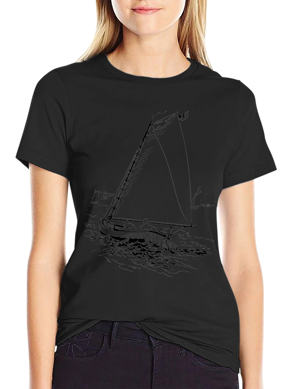 Nautical Sailboat Graphic Tee - Black