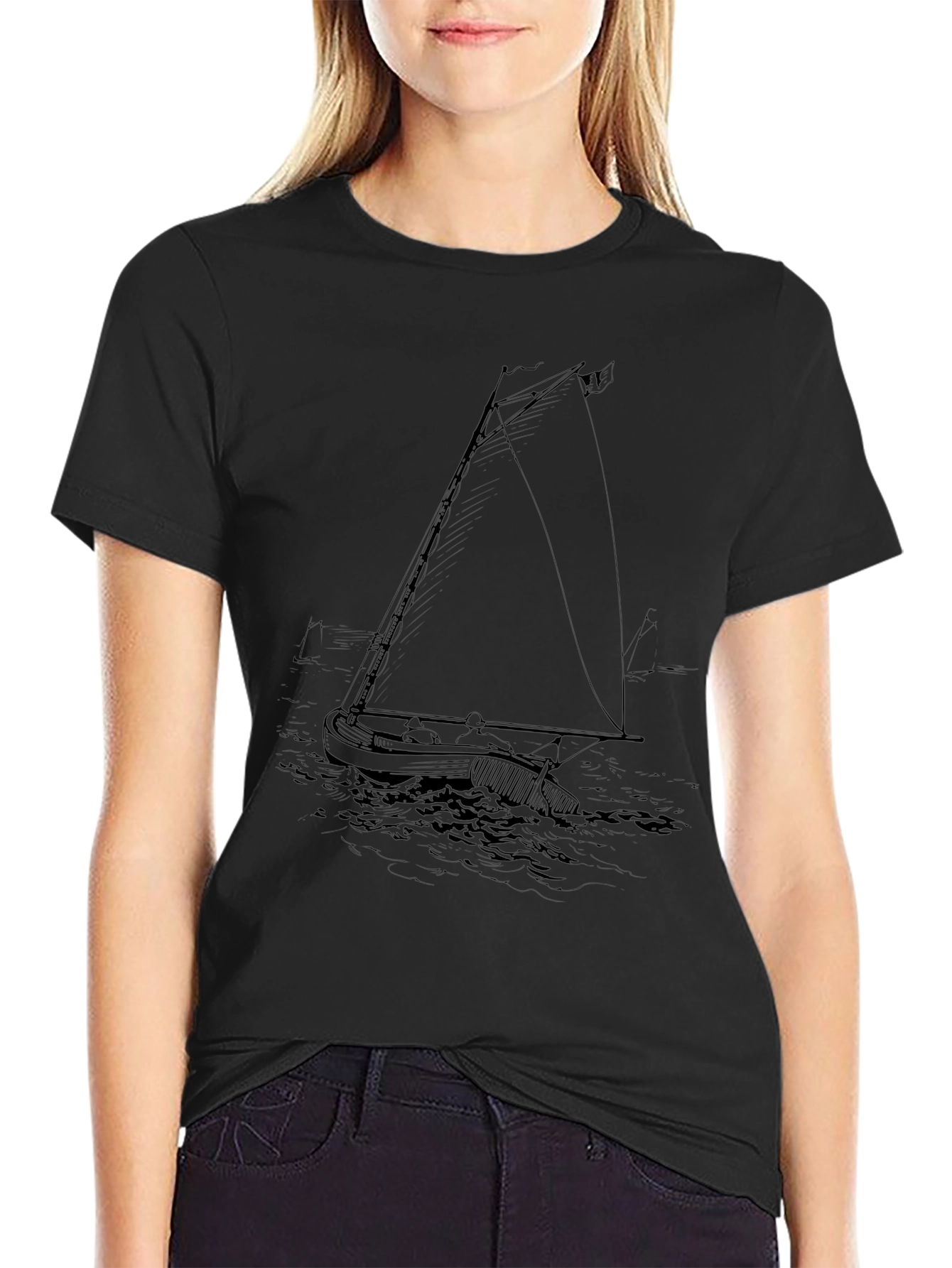 Nautical Sailboat Graphic Tee - Black