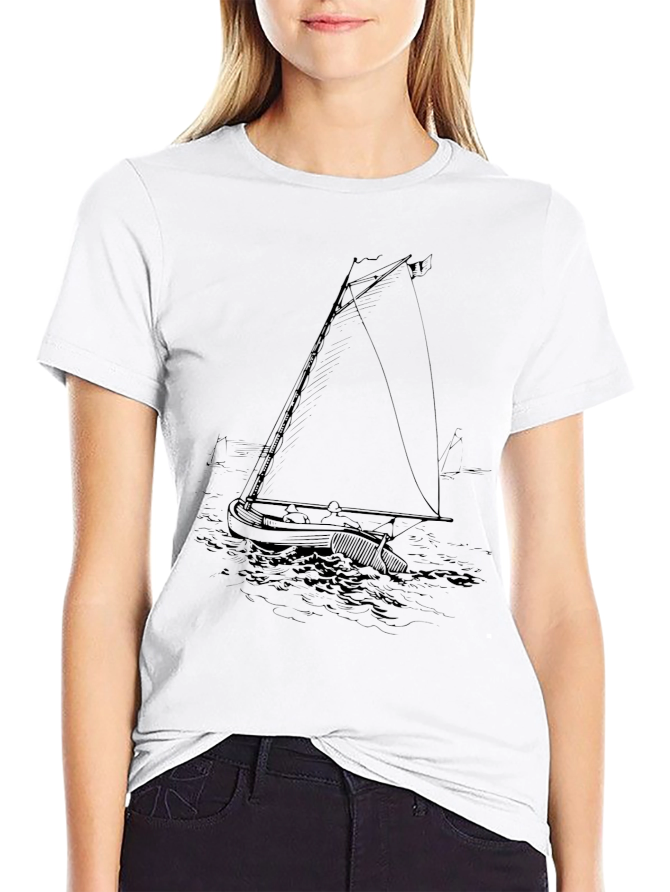 Nautical Sailboat Graphic Tee - Black