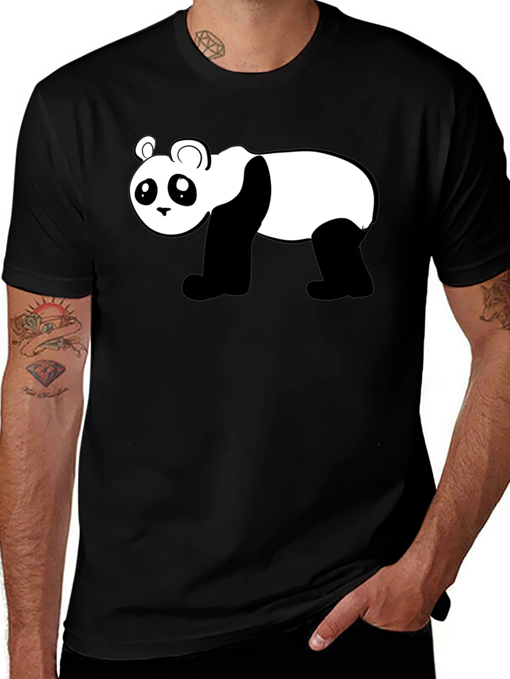 Cute Panda Graphic Black T-Shirt
