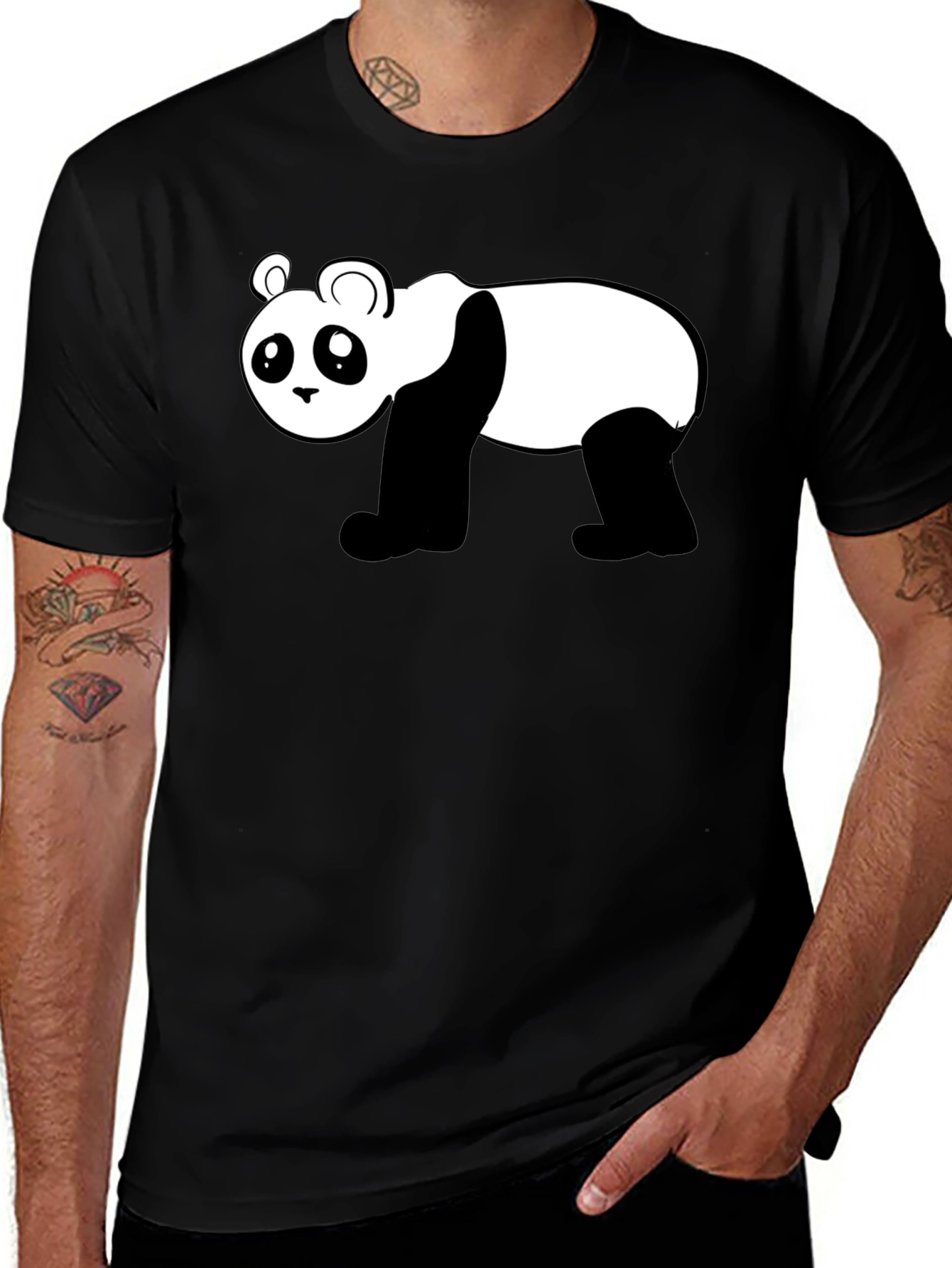 Cute Panda Graphic Black T-Shirt