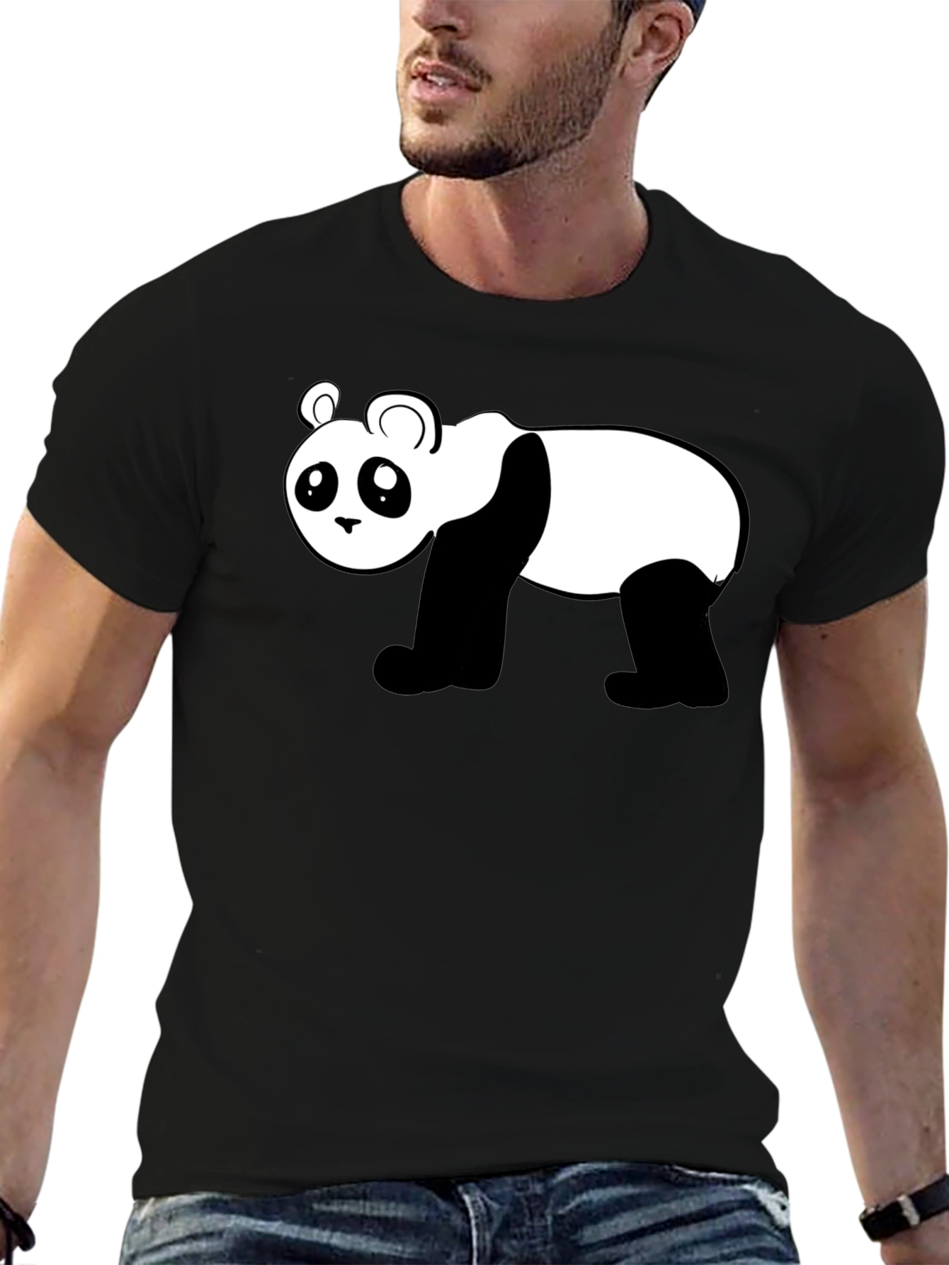 Cute Panda Graphic Black T-Shirt
