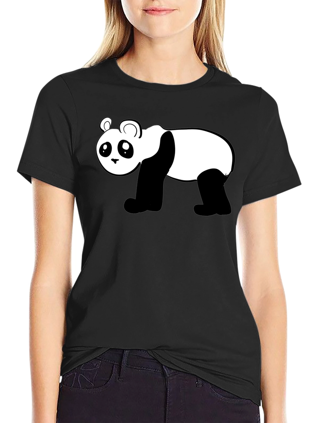 Cute Panda Graphic Black T-Shirt