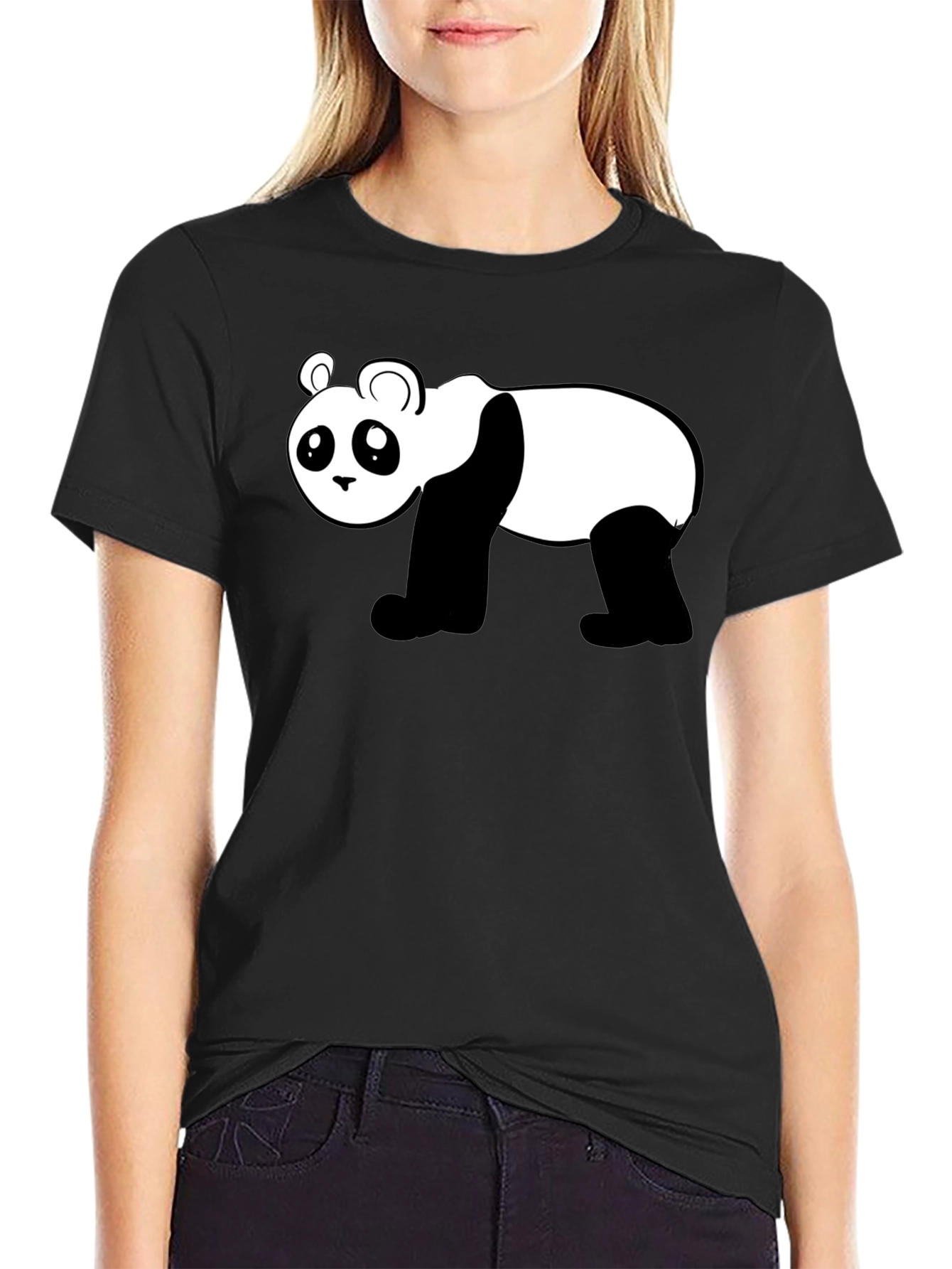 Cute Panda Graphic Black T-Shirt