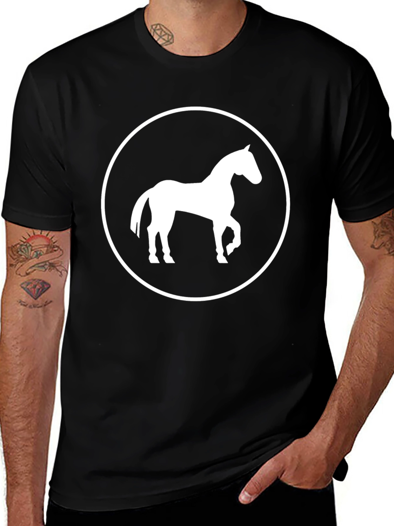 Horse Graphic T-Shirt - Black Cotton Blend
