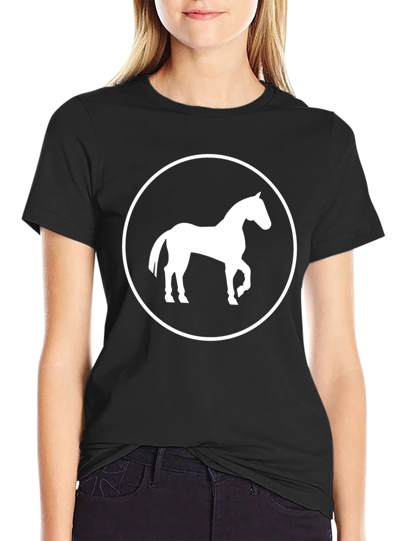 Horse Graphic T-Shirt - Black Cotton Blend