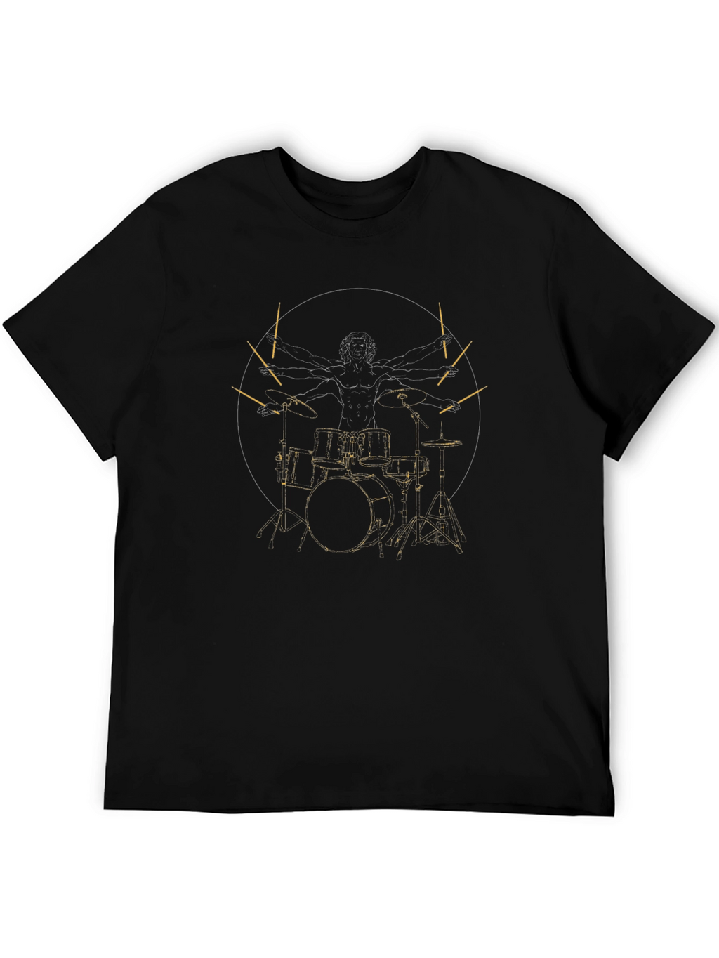 Drummer Vitruvian Man Black Graphic Tee
