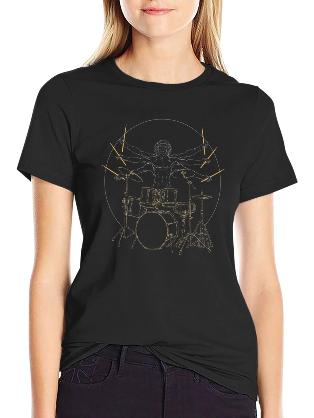 Drummer Vitruvian Man Black Graphic Tee