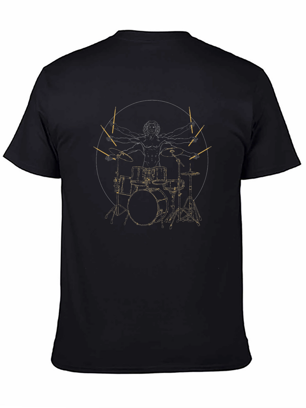 Drummer Vitruvian Man Black Graphic Tee