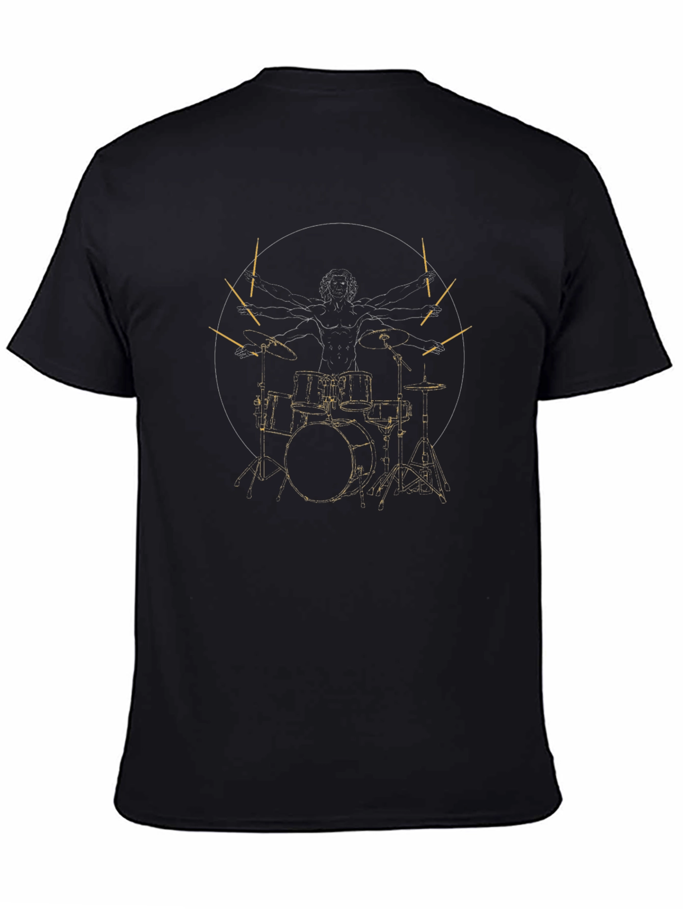 Drummer Vitruvian Man Black Graphic Tee