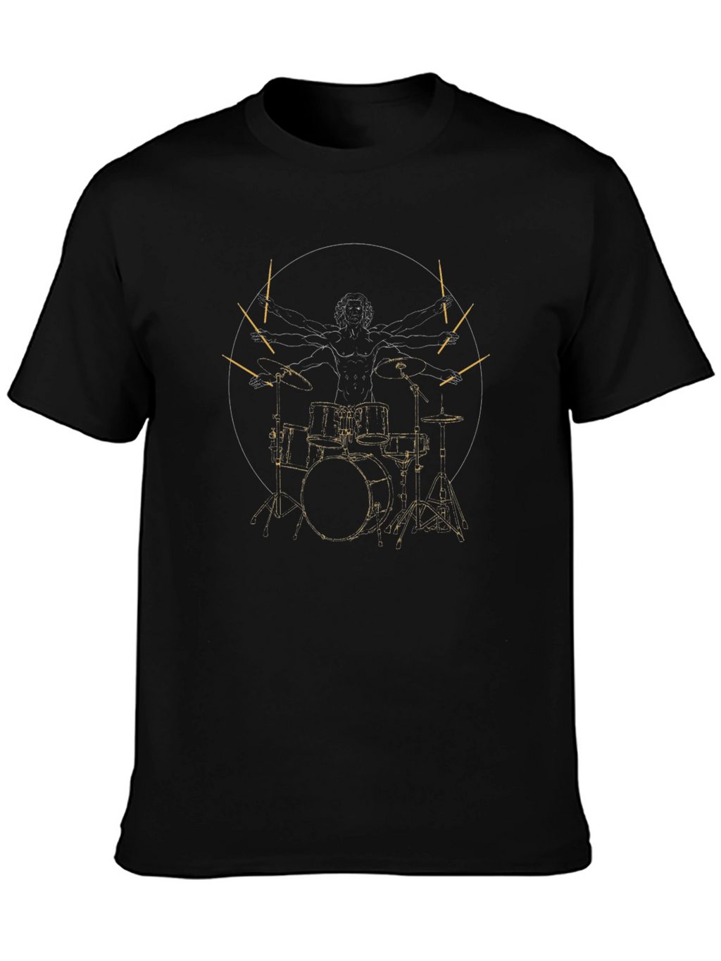 Drummer Vitruvian Man Black Graphic Tee