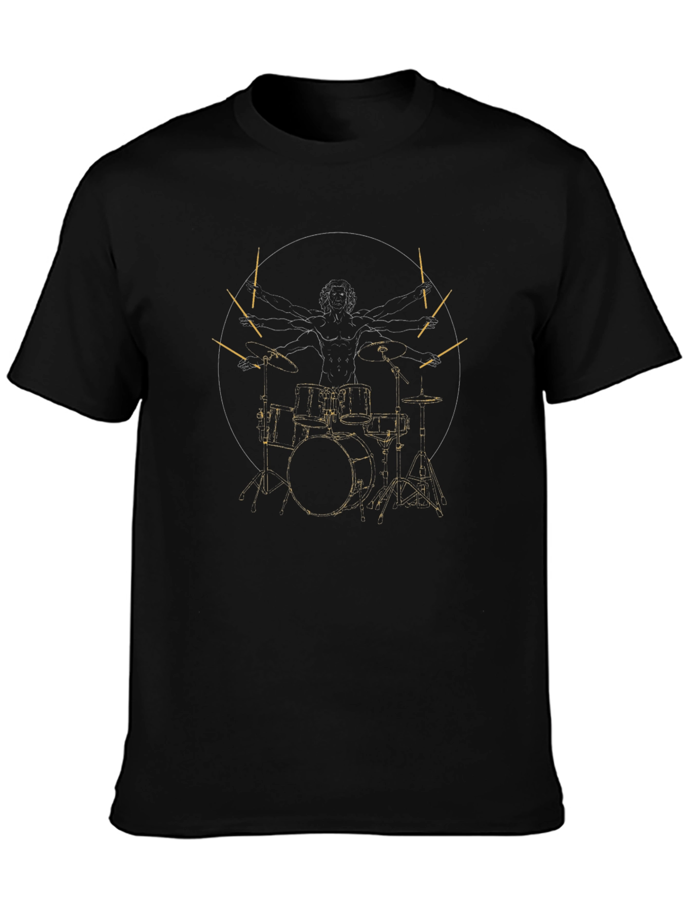 Drummer Vitruvian Man Black Graphic Tee