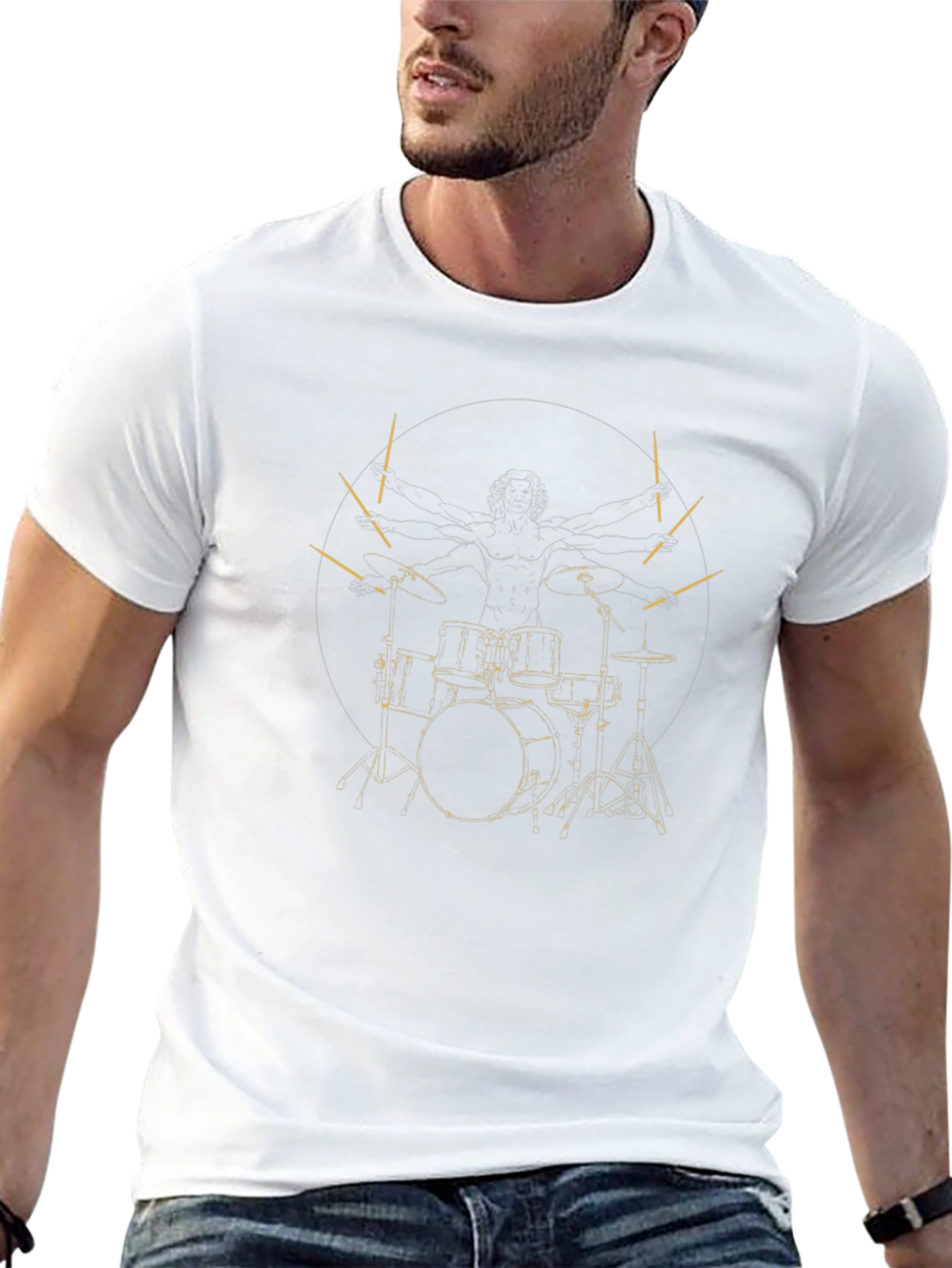 Drummer Vitruvian Man Black Graphic Tee