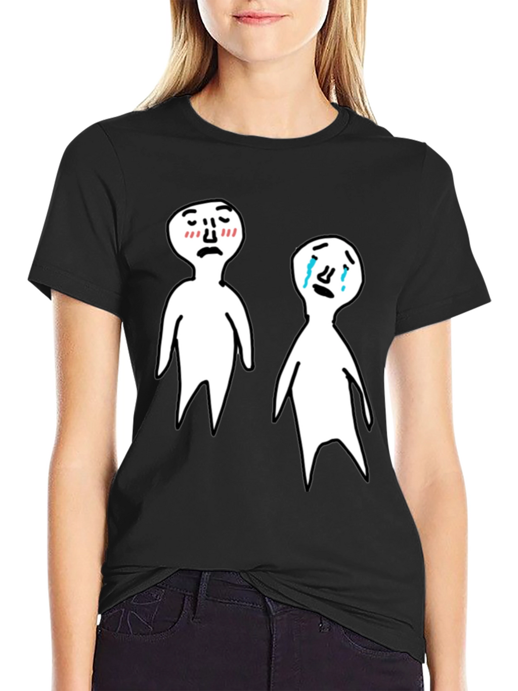 Emotional Cartoon T-Shirt - Black Tee