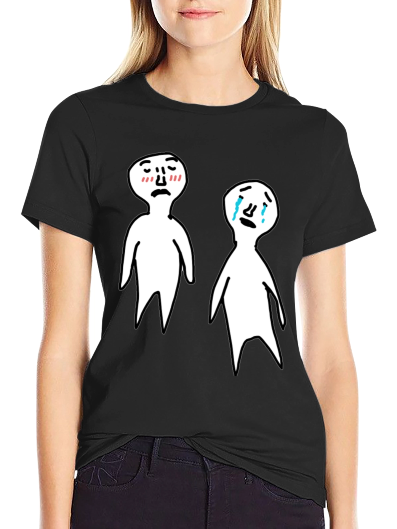 Emotional Cartoon T-Shirt - Black Tee