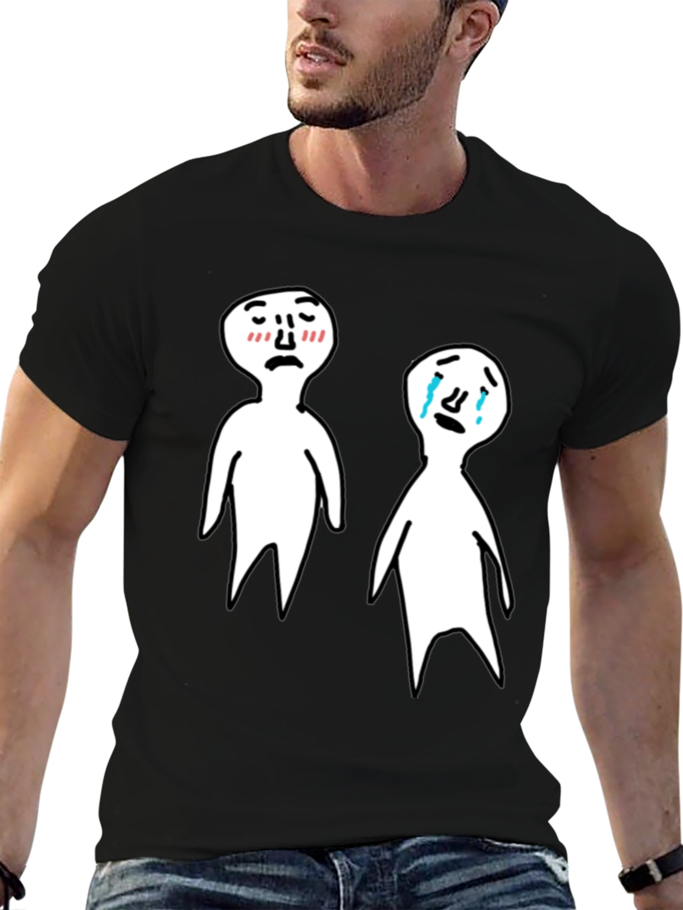 Emotional Cartoon T-Shirt - Black Tee