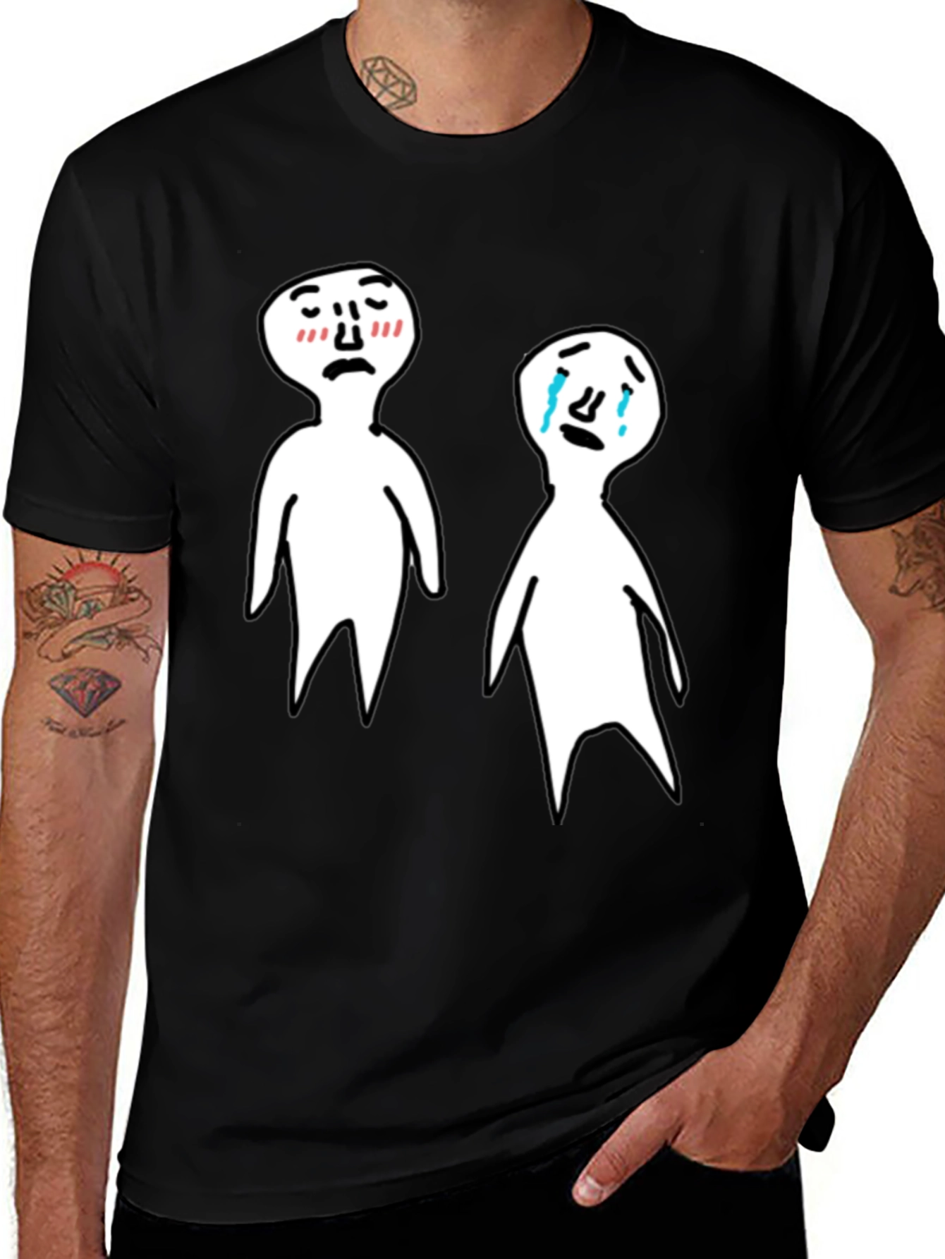 Emotional Cartoon T-Shirt - Black Tee