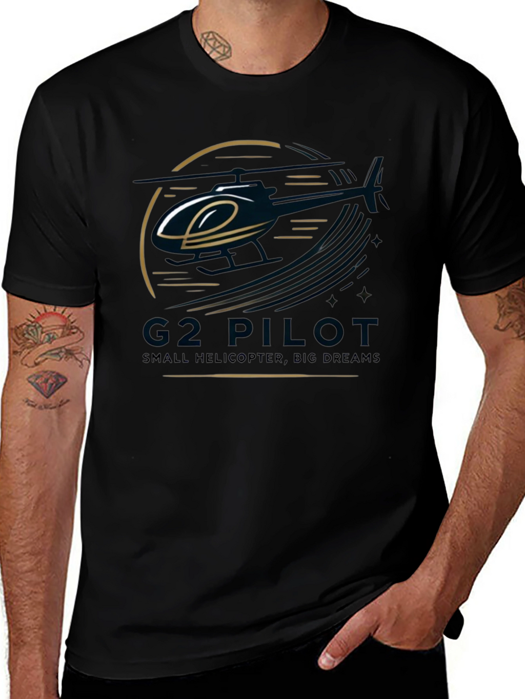 G2 Pilot Helicopter Graphic Black T-Shirt