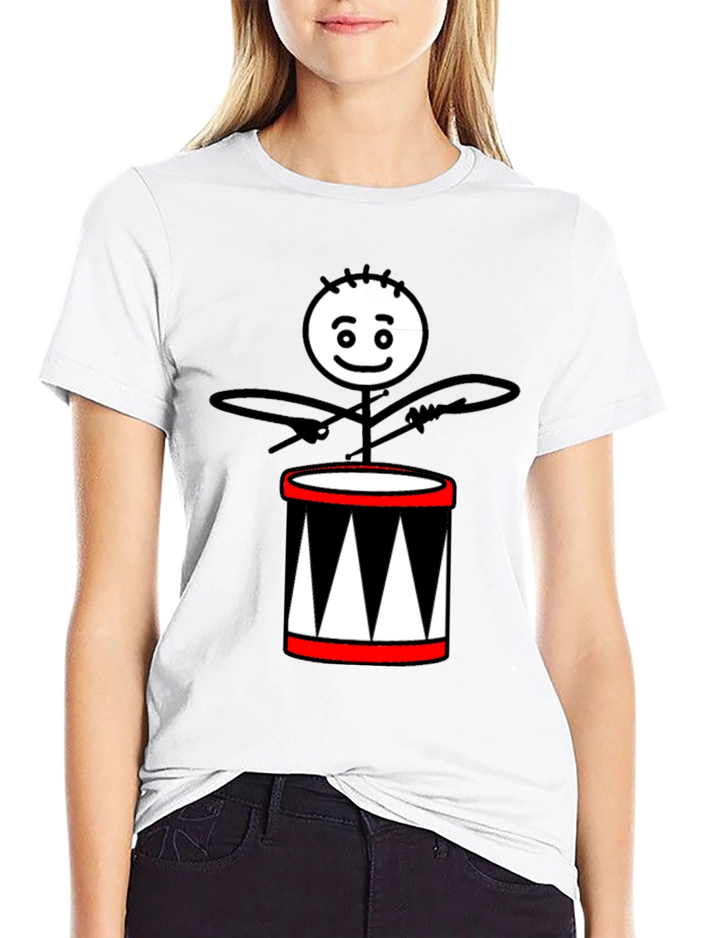 Drummer Stick Figure Black T-Shirt
