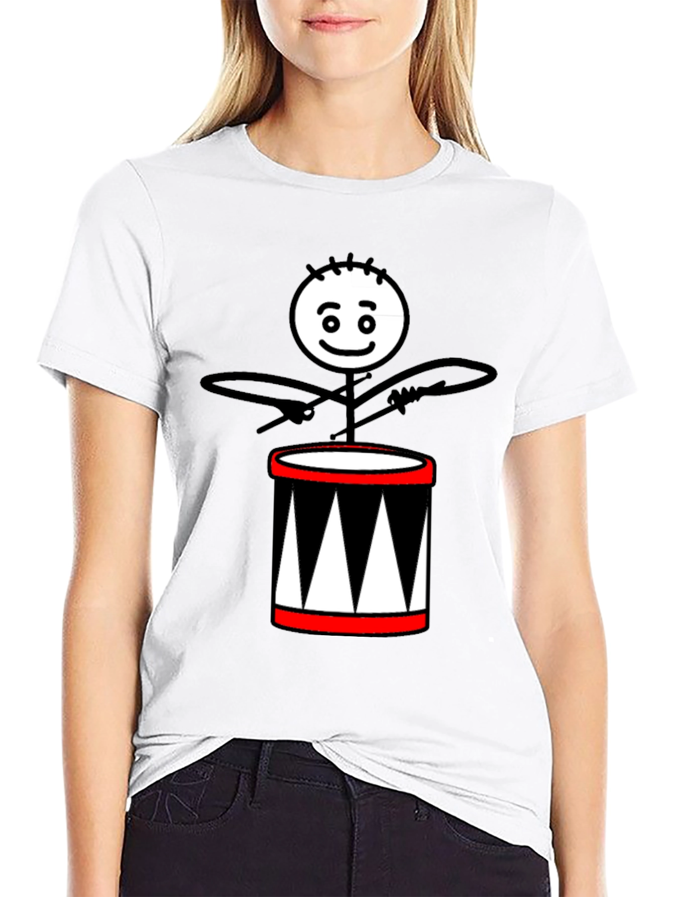 Drummer Stick Figure Black T-Shirt